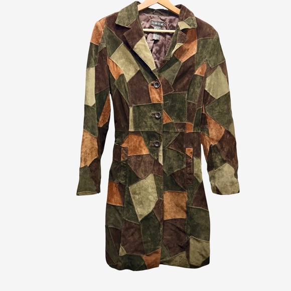 Bebe Womens Multi-color Suede Patchwork Belted Lined Vintage Tailcoat - Picture 2 of 9